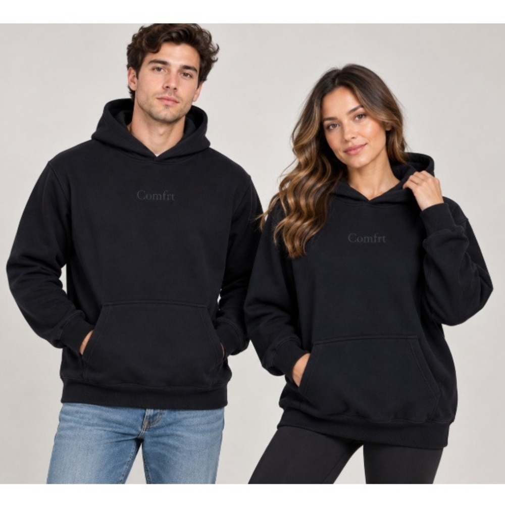 Comfrt Unisex Onyx Black Oversized Signature Hoodie Size M NWT